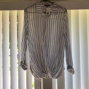 White and light blue stripe long sleeve top